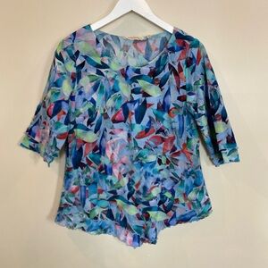 Soft Surroundings Siesta Key Top Layer Hem Gauze 1/2 Sleeve Abstract Small